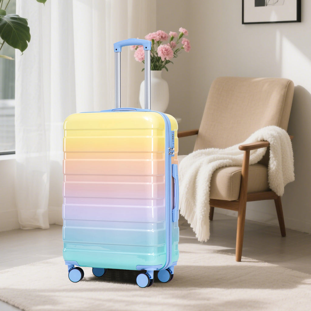 3-Piece Hard Case Luggage Set with Spinner Wheels - Blue+Yellow