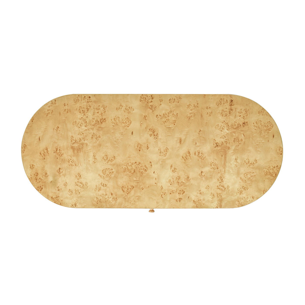 Oval Computer Desk with Single Drawer - Burl Wood Veneer, Light or Dark Brown