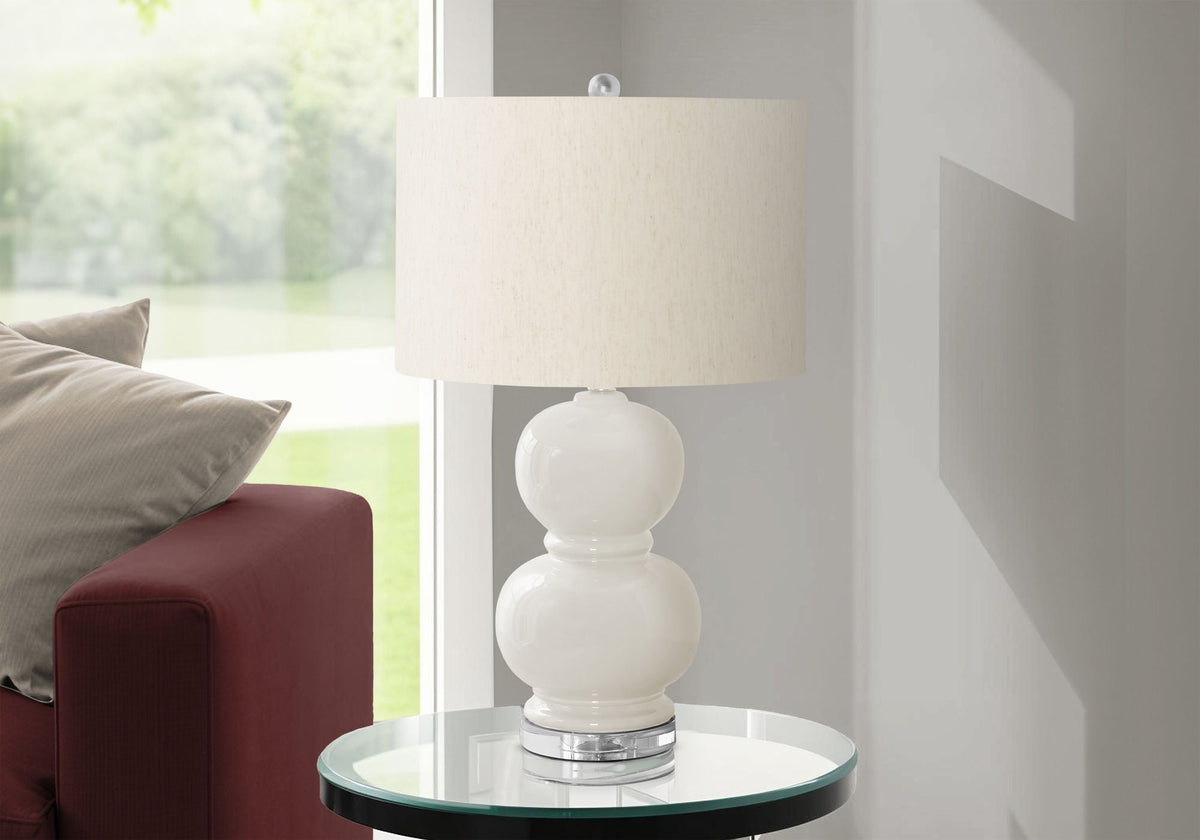 Contemporary Ceramic Table Lamp with Double Gourd Design - Cream