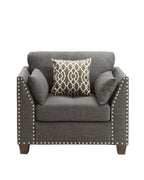 Light Charcoal Arm Chair with 3 Pillows and Nailhead Trim
