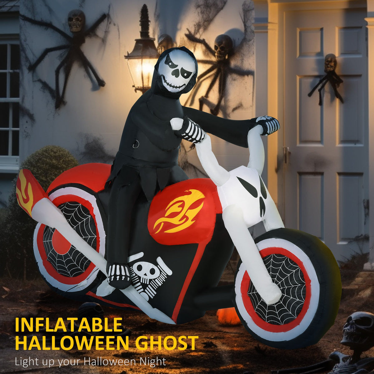 6' Halloween Inflatable Grim Ghost Biker with LED Lights - White