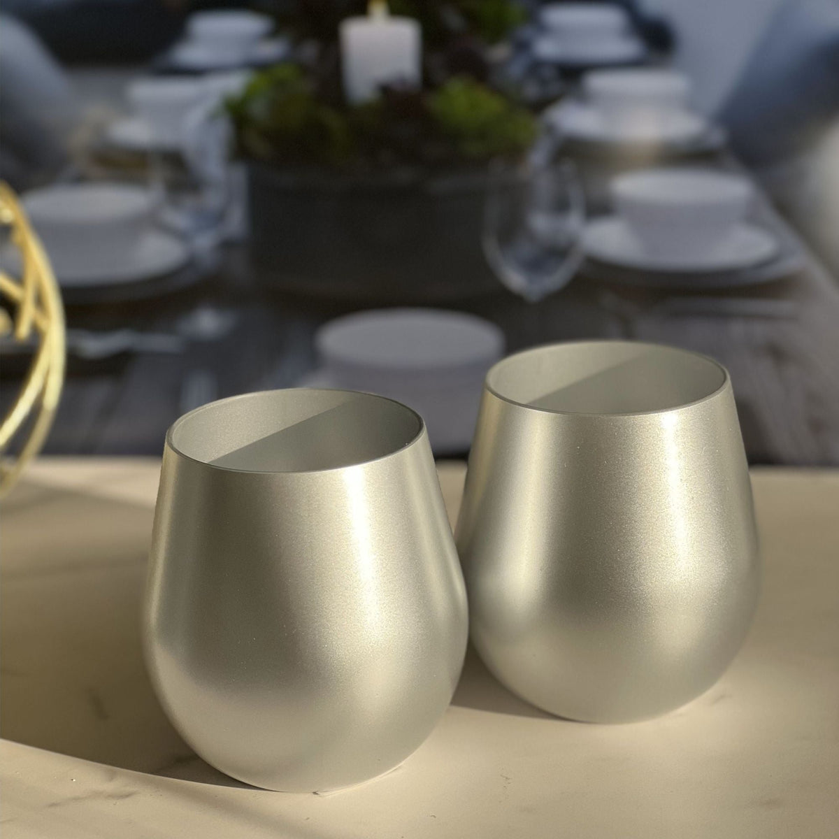 Plastic Wine Glasses Set of 4 with Unbreakable Shatterproof Design - Gold or Pearl Silver