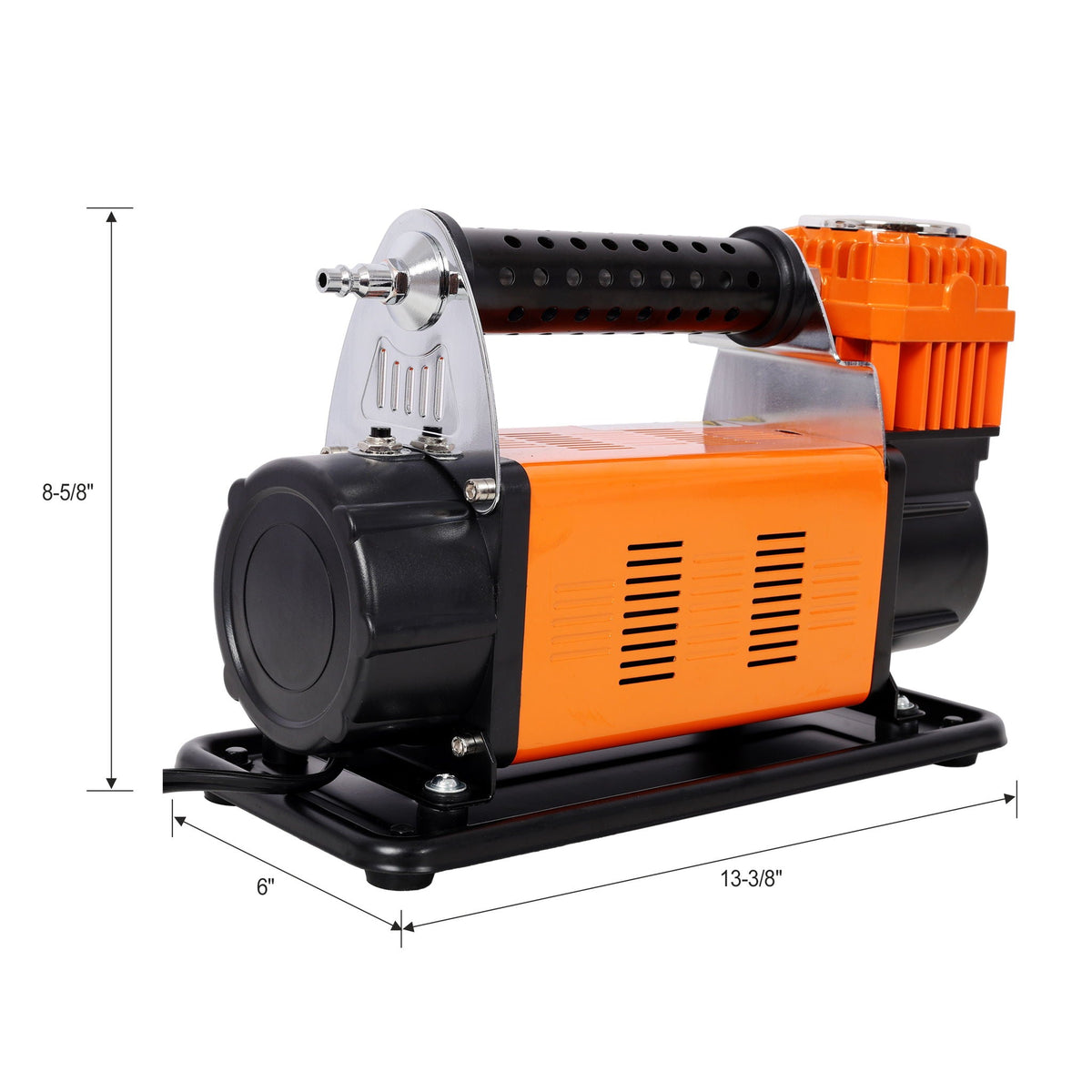 Heavy Duty 12V Air Compressor with Pressure Gauge – Black / Orange