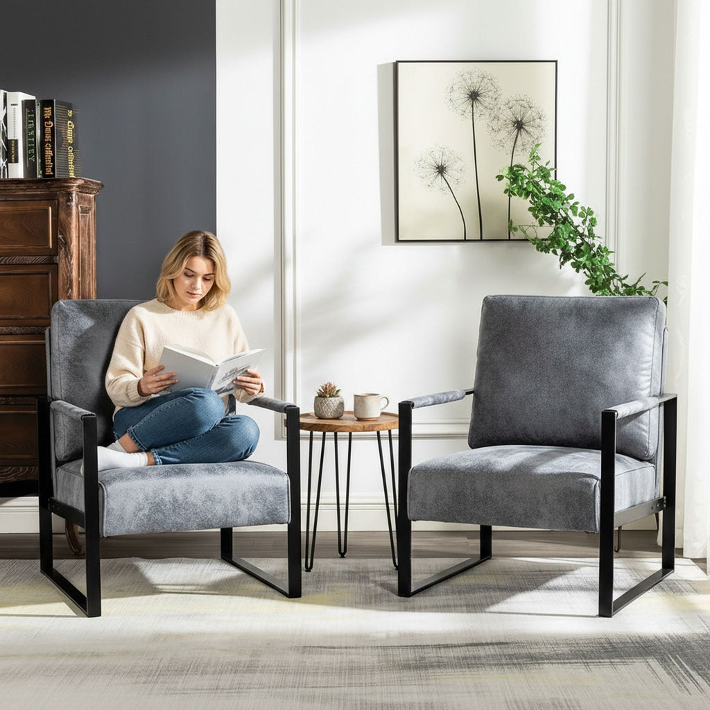 Classic Mid Century Modern Accent Chair with Square Metal Frame - Multiple Colors