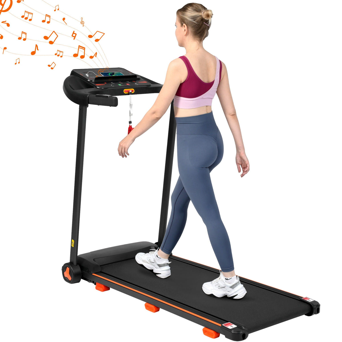 2.5Hp Quiet Folding Treadmill with Heart Rate Sensor - Black