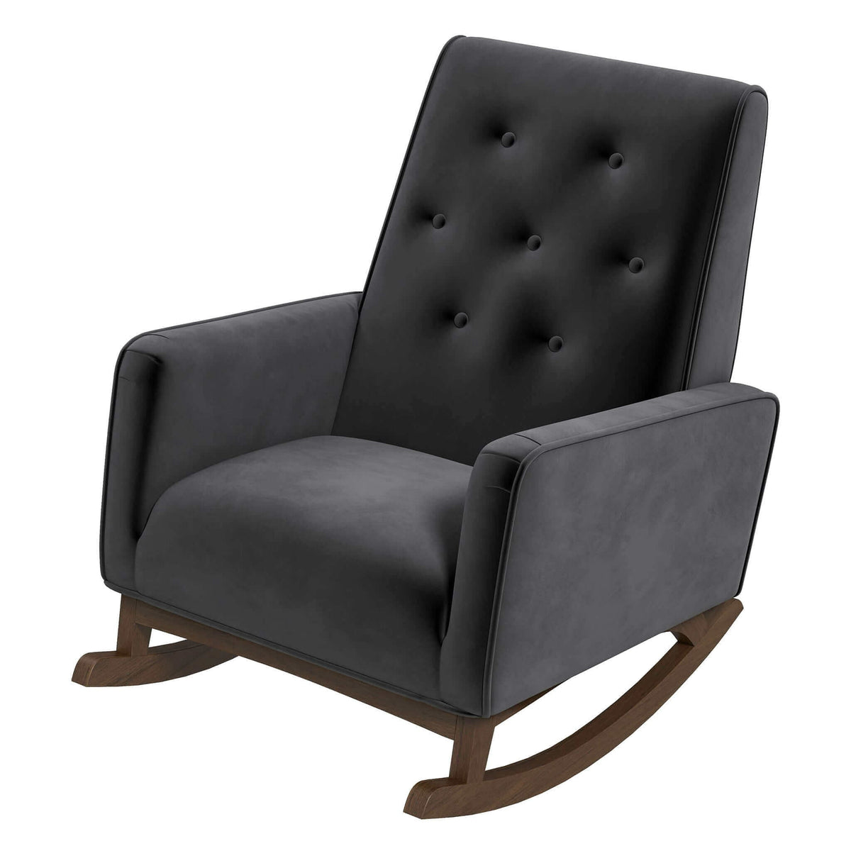 Mid-Century Modern Rocking Chair with High Density Foam Cushion - Dark Gray