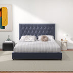 Dark Gray Mid-Century Modern Upholstered Platform Bed with Foam Headboard