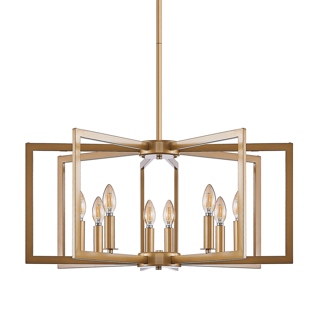 Modern Golden Geometric 8-Light Chandelier with Adjustable Suspension - Gold