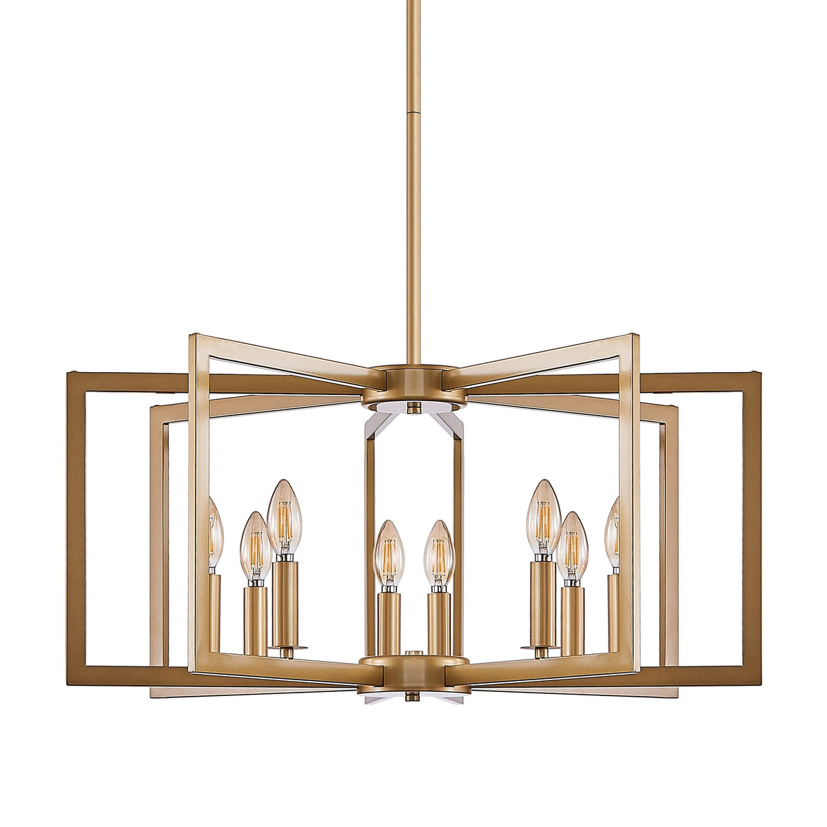 Modern Golden Geometric 8-Light Chandelier with Adjustable Suspension - Gold