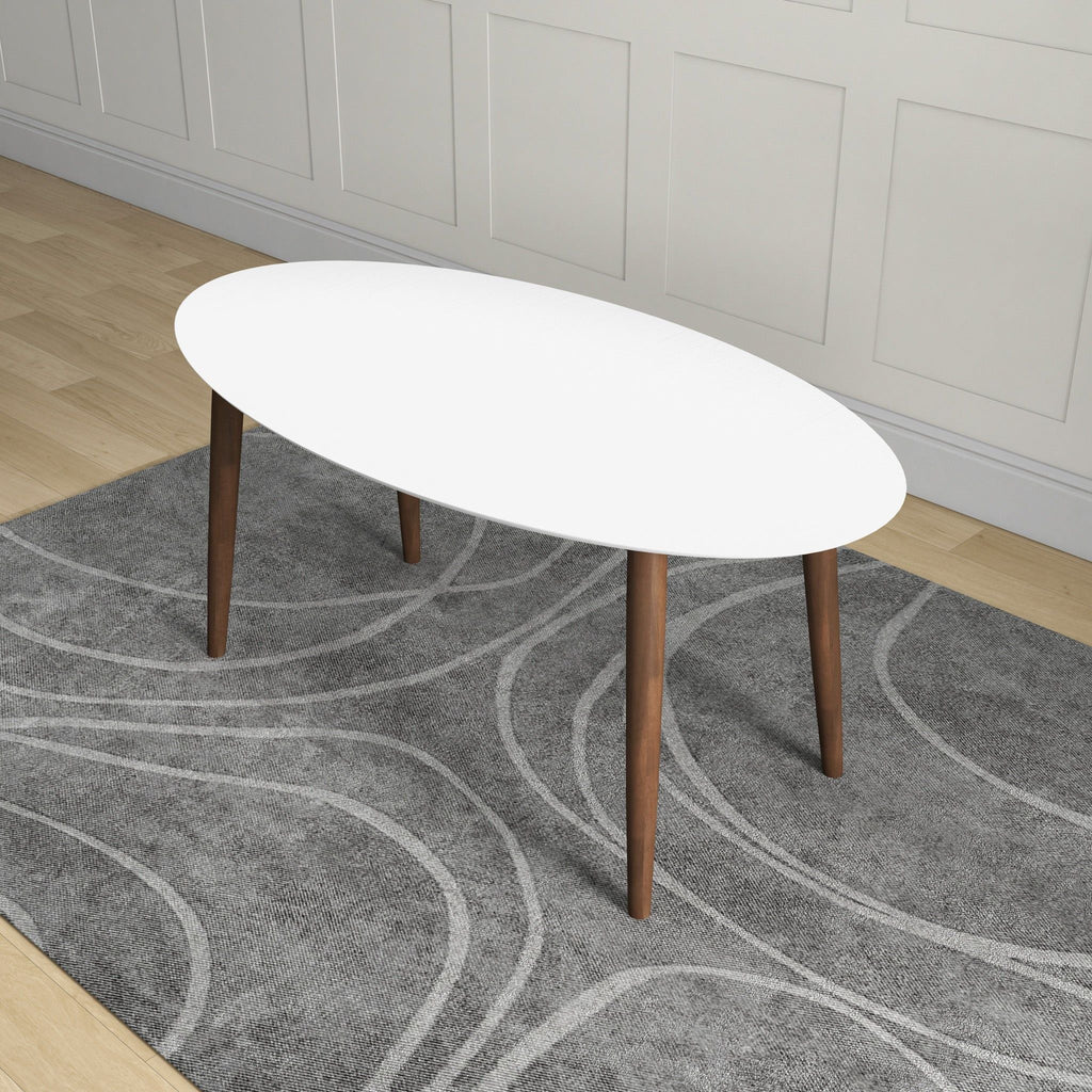 Mid-Century Modern Oval Dining Table with Solid Wood Construction - White