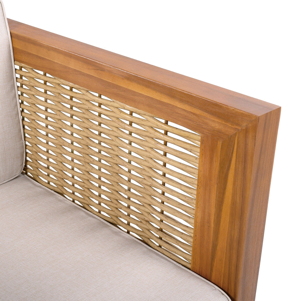 Outdoor Club Chair with Wicker Armrest - Beige