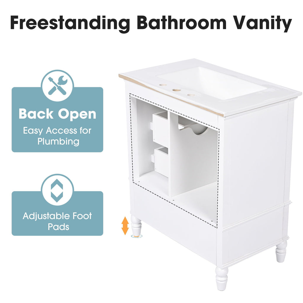 30" Bathroom Vanity with Sink and Soft-Close Drawers - White or Black