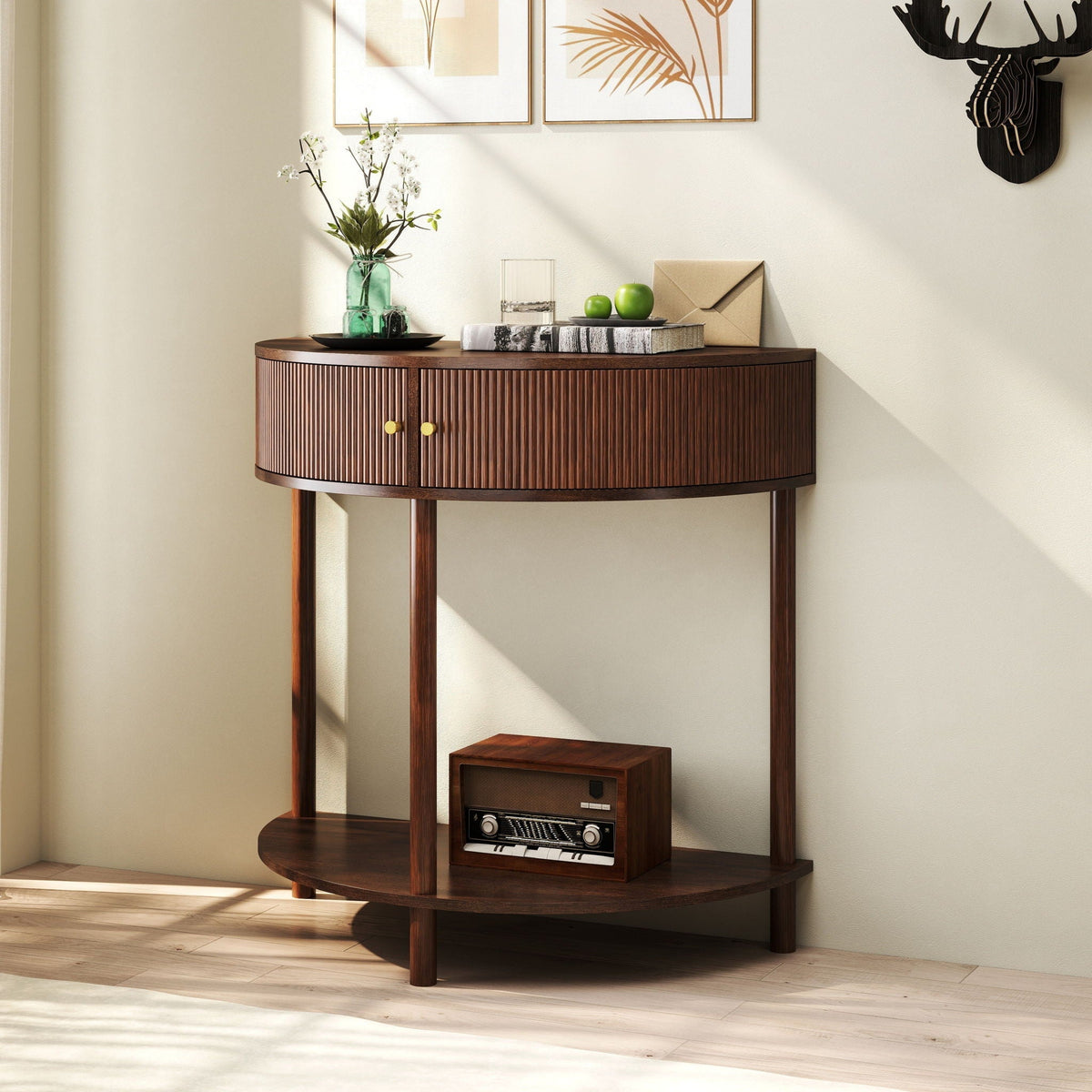 Demi Lune Console Table with 2 Storage Drawers - White, Dark Gray, Dark Brown