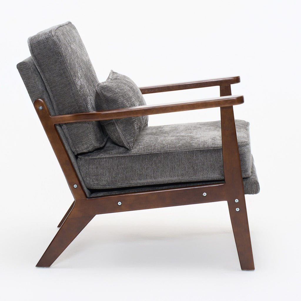 Living Room Chair with Lumbar Pillow and Solid Wood Frame - Dark Gray, Dark Green, Beige