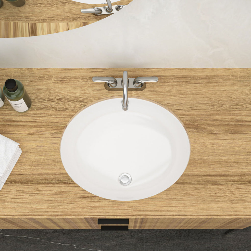 Ceramic Oval Undermount Bathroom Sink with Overflow - White