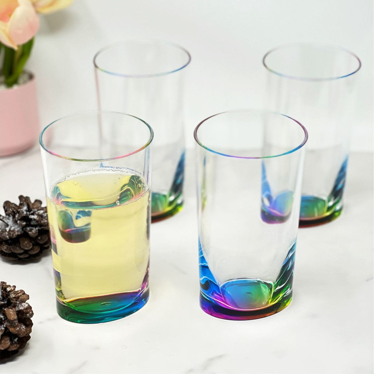 Clear Oval Halo Acrylic Hi Ball Glasses, Set of 4 – BPA-Free, 15oz