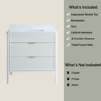 Fully Assembled 36'' Bathroom Vanity with Carrara Stone Top - White