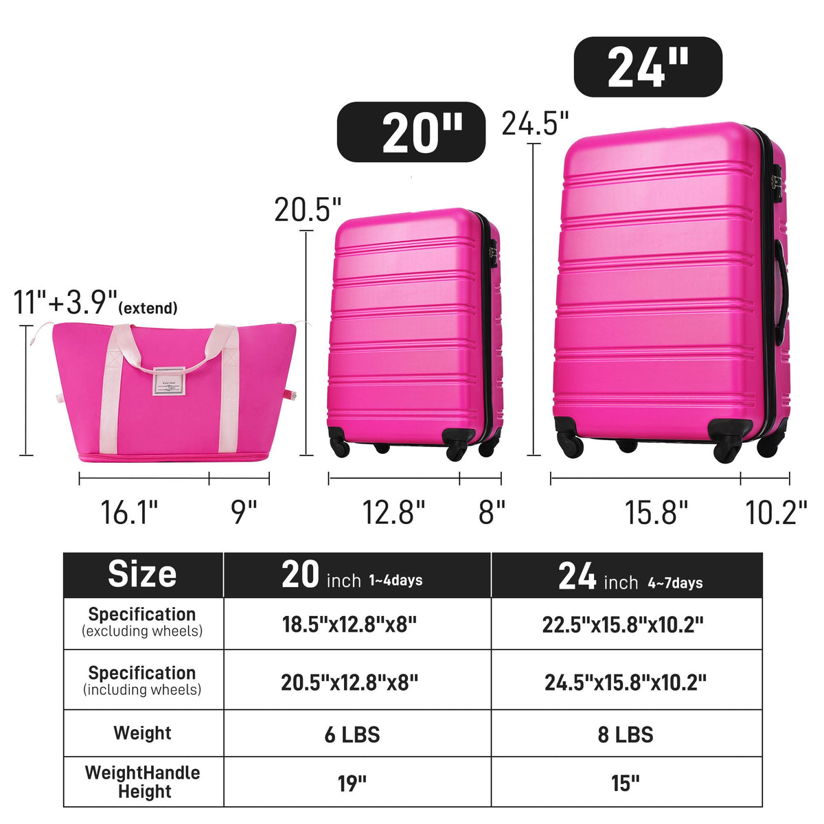 Hardshell Luggage Set 2 Pieces with TSA Lock - Pink