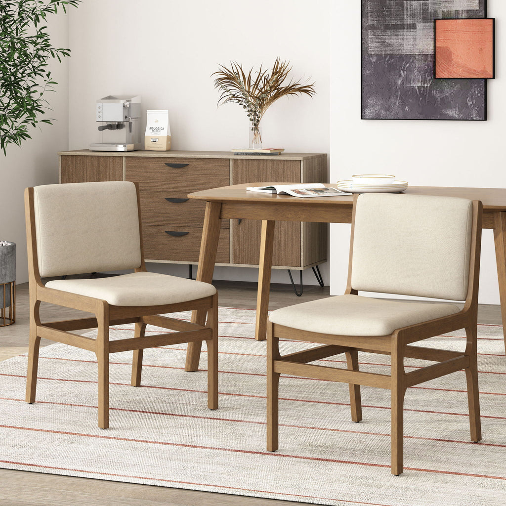 Contemporary Dining Chair Set with Upholstered Fabric Seats - Light Brown