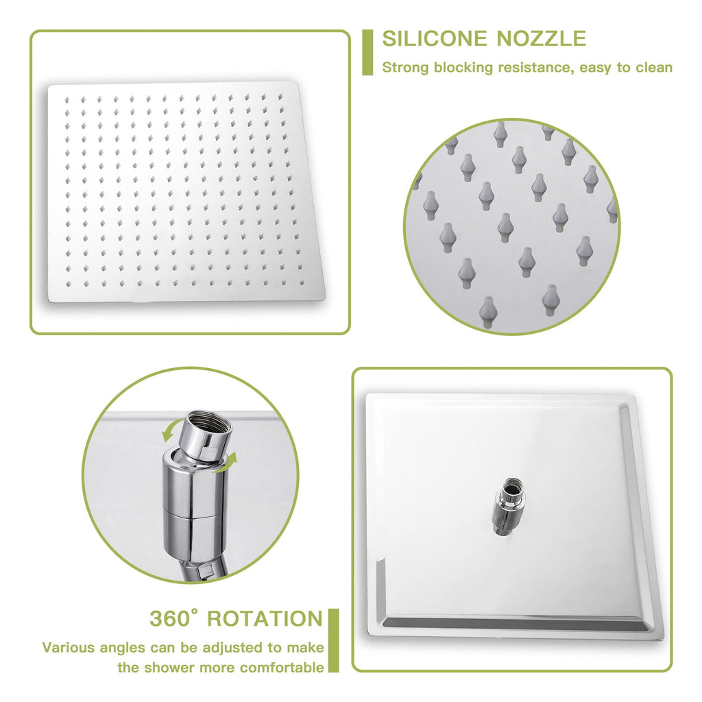Modern Dual Shower Head System with 16" Ceiling Mount - Multiple Finishes