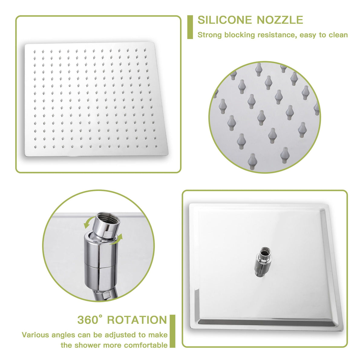 Modern Dual Shower Head System with 16" Ceiling Mount - Multiple Finishes