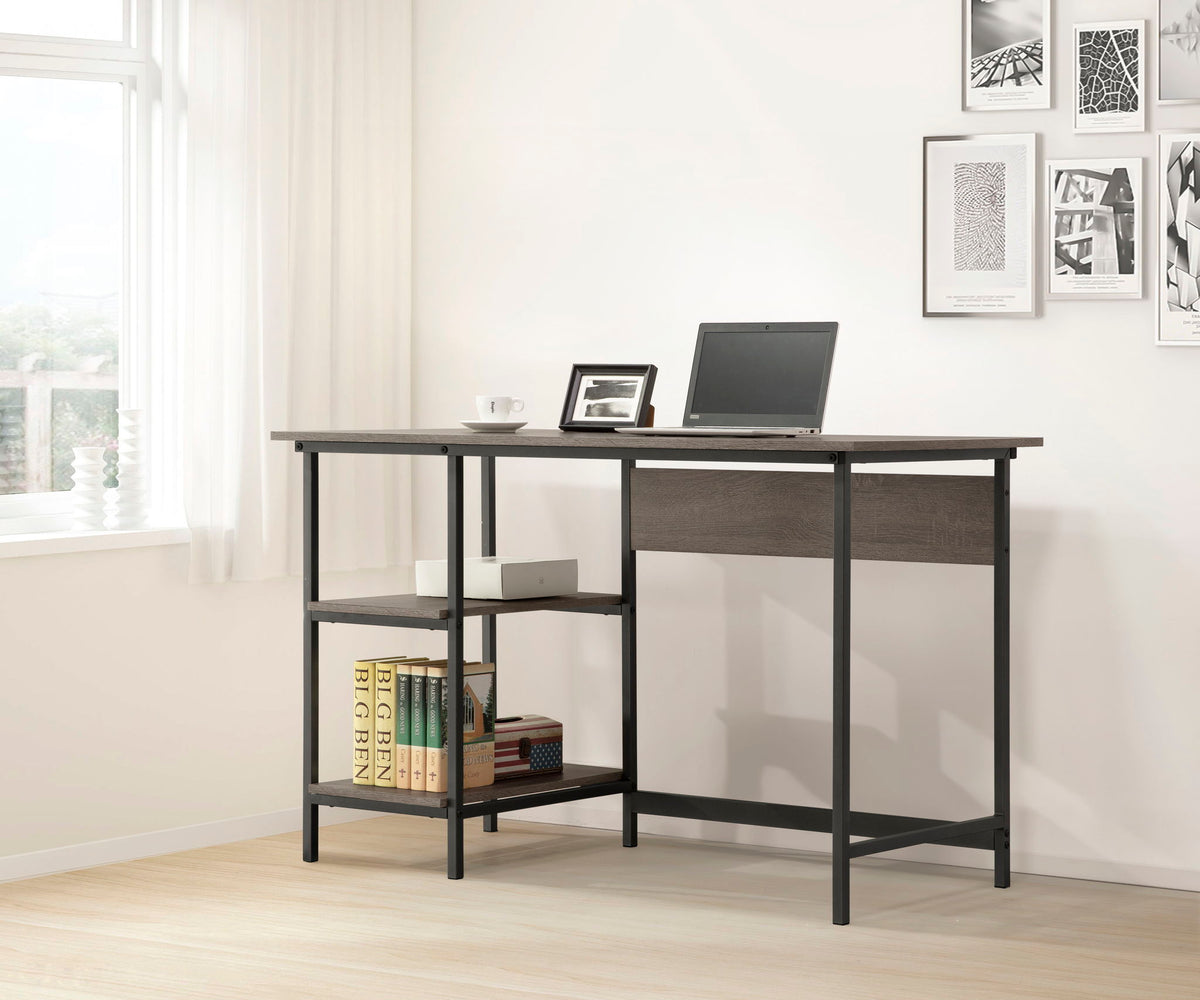 Weathered Gray Writing Desk with Storage Shelves