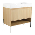 Modern Bathroom Vanity Combo with Single Resin Sink and Storage Cabinet - Light Brown