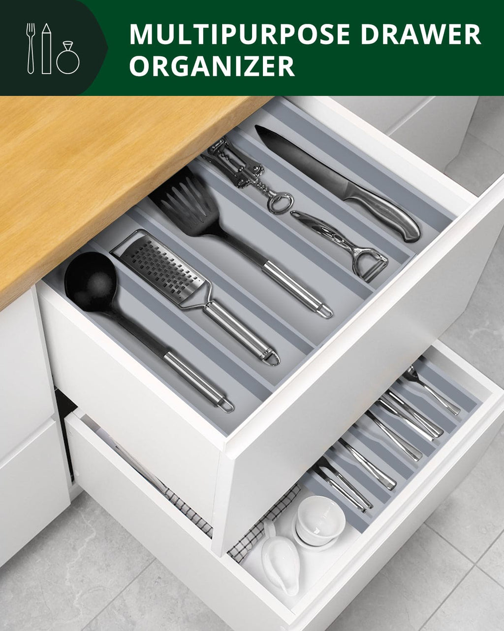 Royal Craft Wood Utensil Drawer Organizer — Gray, 5 Slots
