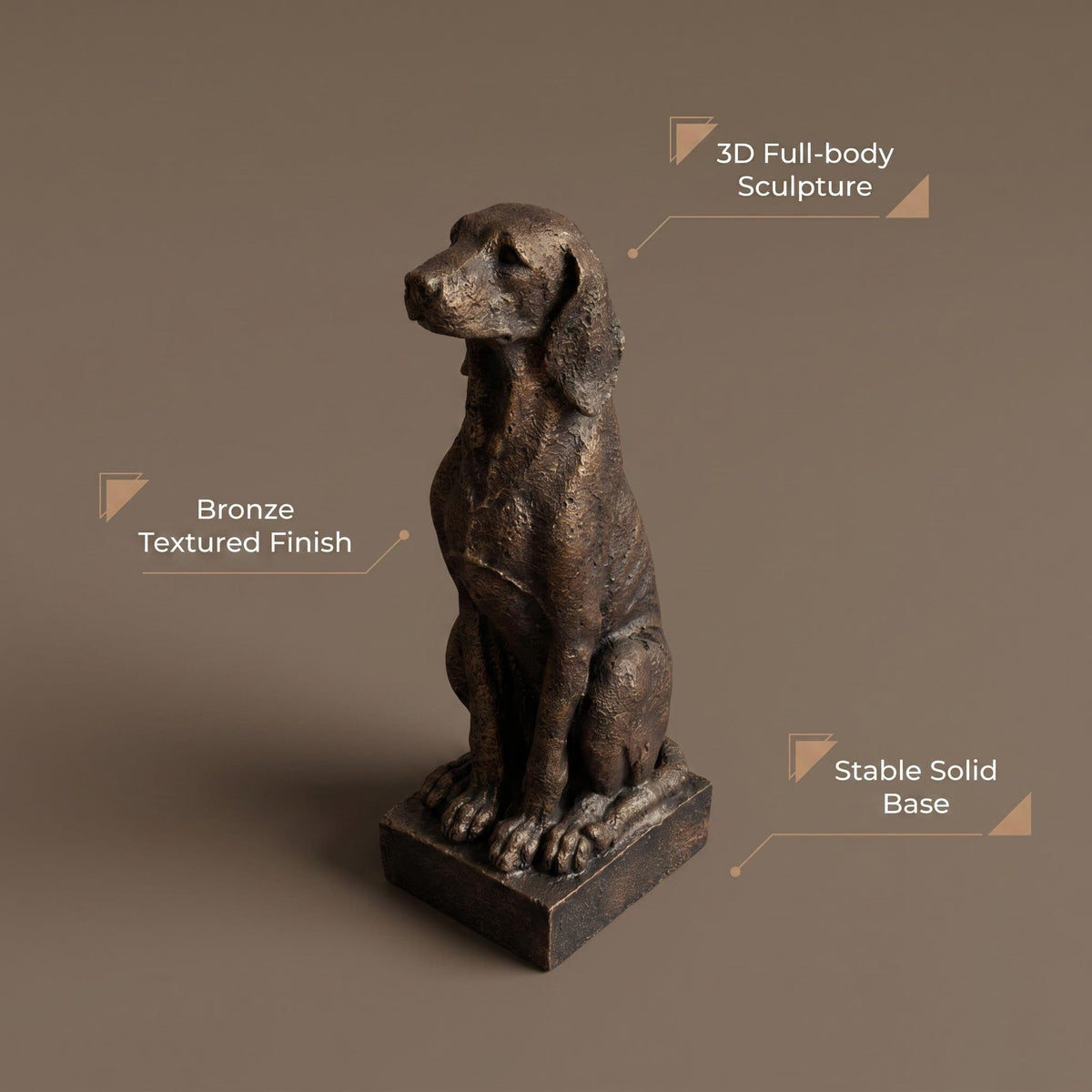 Vintage Bronze Sitting Hound Dog Statue with Antique Finish - Bronze