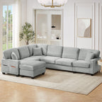 U-Shaped Upholstered Sectional Sofa with Movable Ottoman