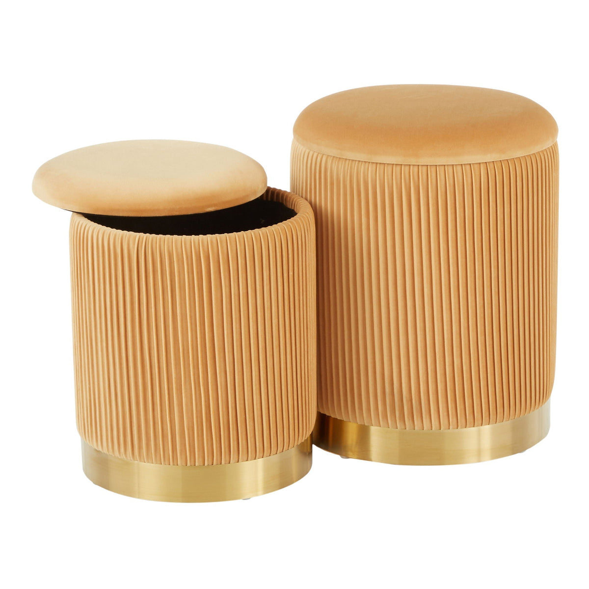 Contemporary Nesting Pleated Ottoman Set with Pleated Upholstery - Multiple Colors