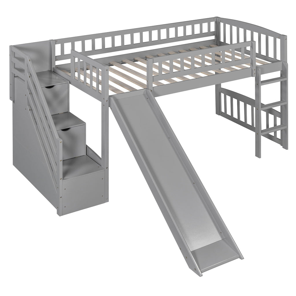 Loft Stairway Bed with Drawers and Convertible Ladder - Twin