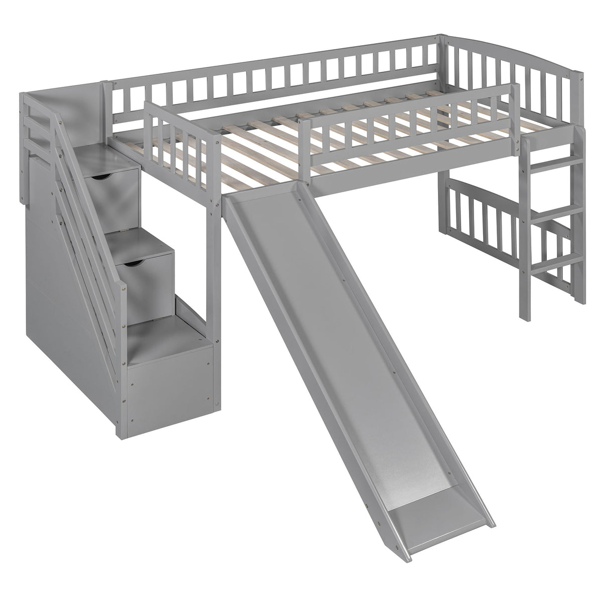 Loft Stairway Bed with Drawers and Convertible Ladder - Twin