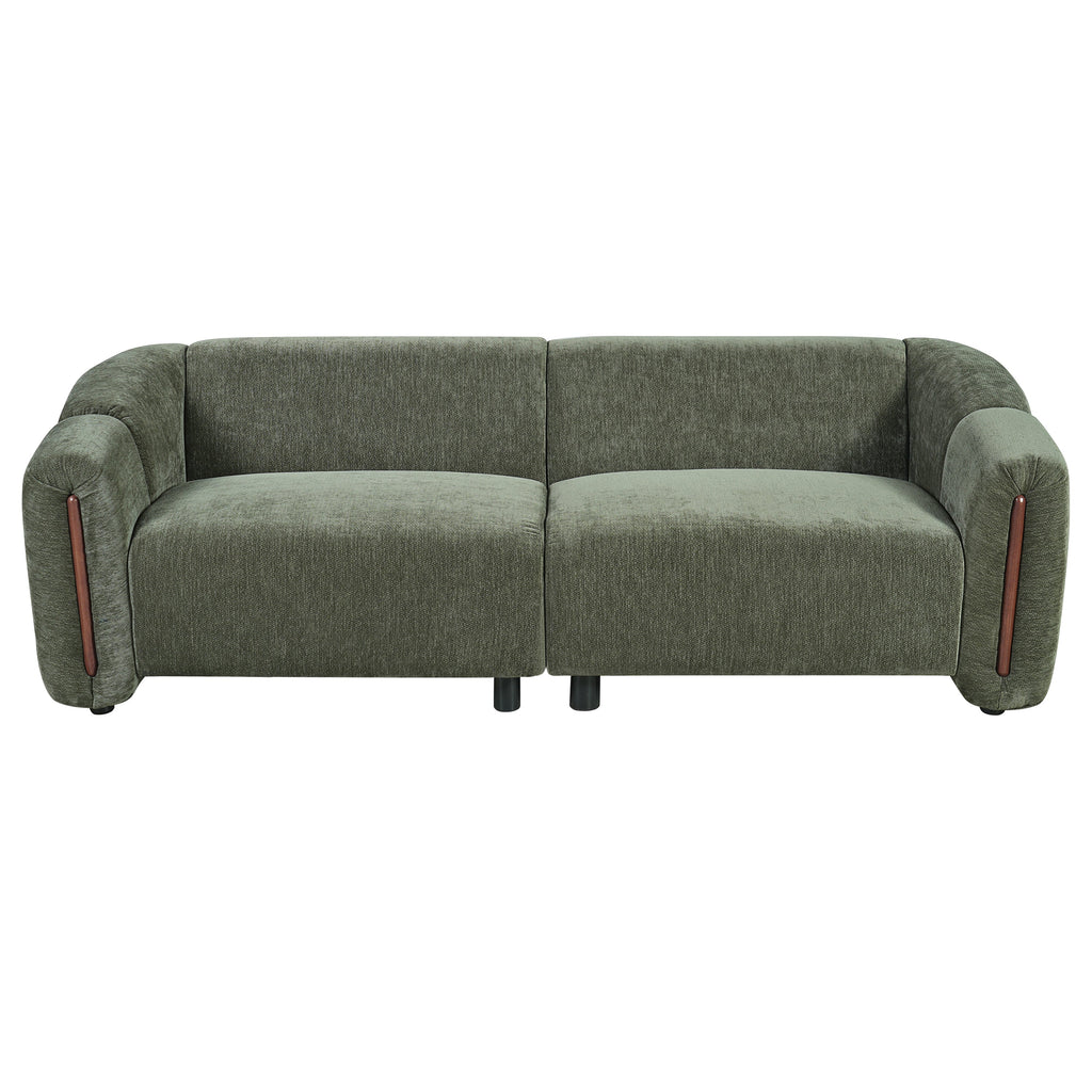 Modern Minimalist Curved Block Sofa with Wood Accents - Cream Boucle