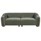 Modern Minimalist Curved Block Sofa with Wood Accents - Cream Boucle