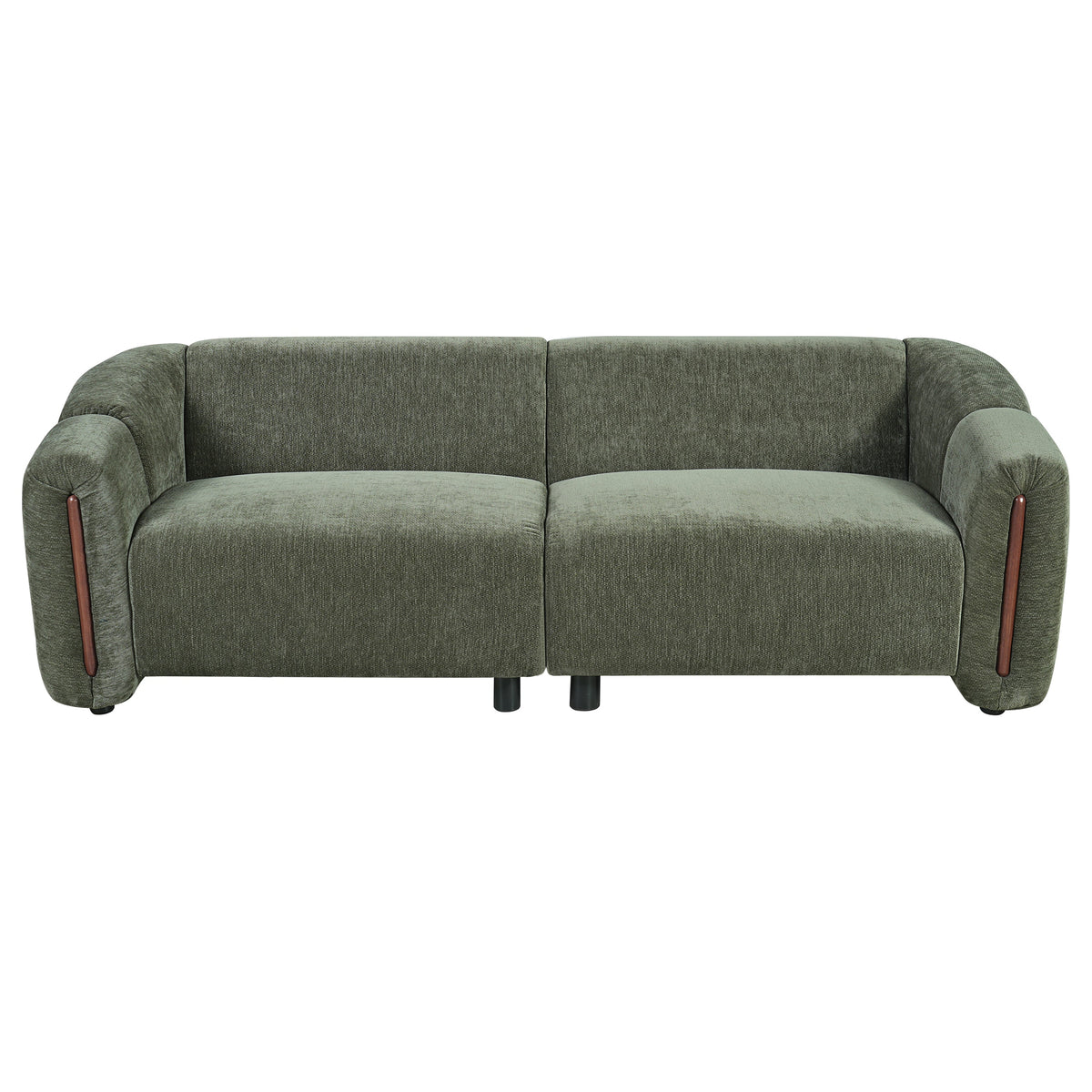 Modern Minimalist Curved Block Sofa with Wood Accents - Cream Boucle