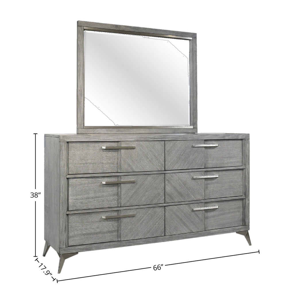 6 Drawer Dresser with Book Matched Veneers - Gray
