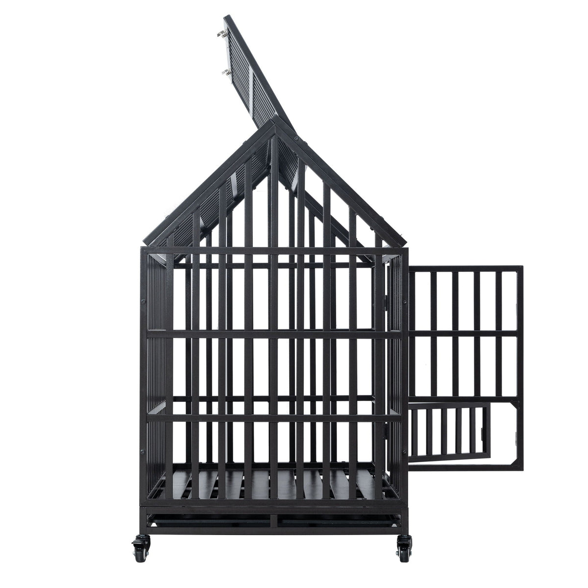 Heavy Duty Dog Crate with Lockable Wheels - Black