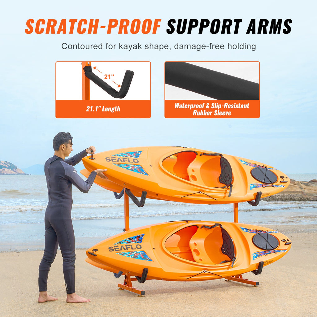 Freestanding Kayak Storage Rack with Adjustable Width - Orange or Natural