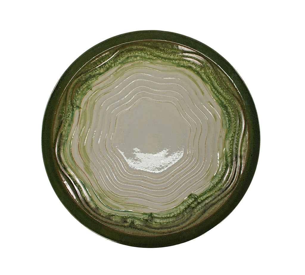 17" Ceramic Bird Bath with Swirl Pattern Pedestal - Grass Green
