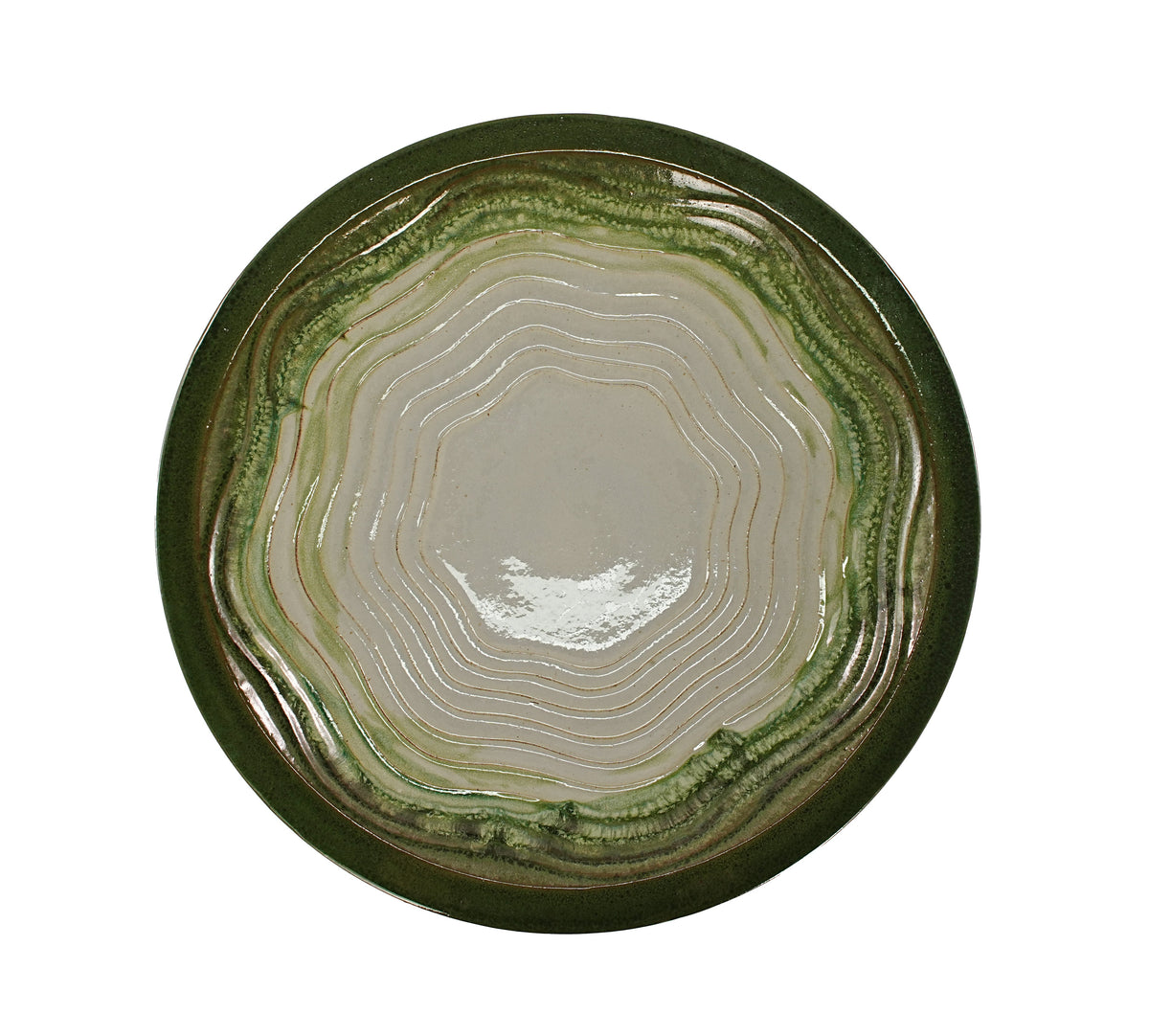 17" Ceramic Bird Bath with Swirl Pattern Pedestal - Grass Green