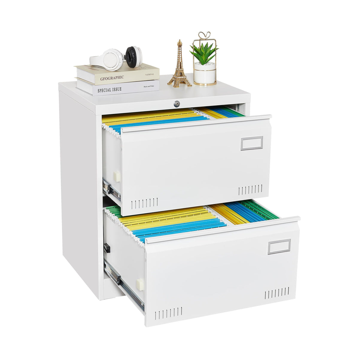 Locking Metal Filing Cabinet 3 Drawer - Multiple Sizes, Black or White
