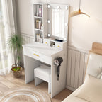 Vanity Set with Mirror, Adjustable LED Lights & Power Outlet - Wood & Mirror