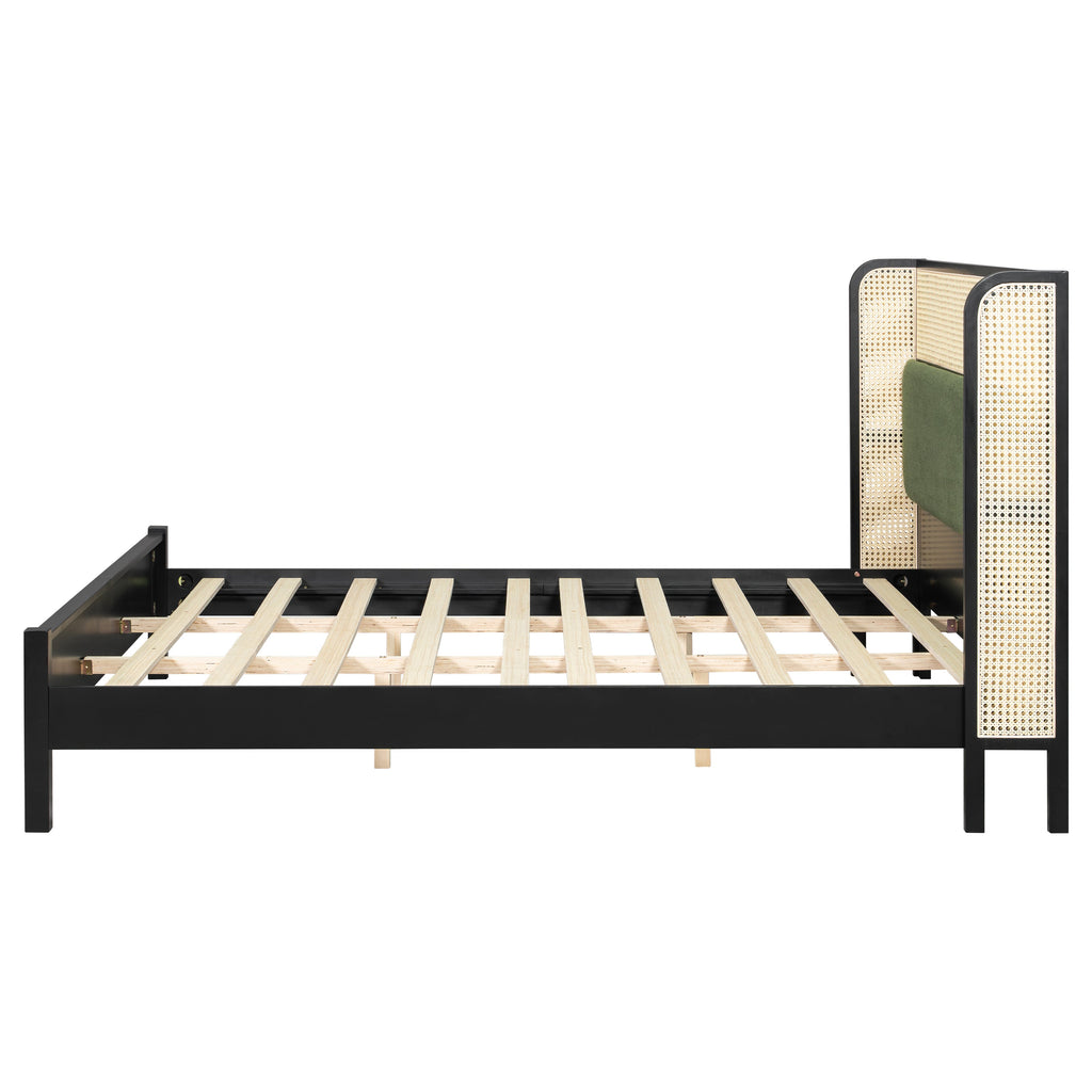 King Size Bed Frame with Upholstered Headboard - Black and Green