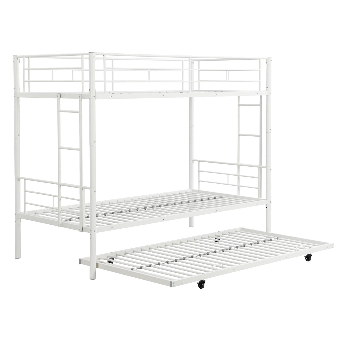 Twin Over Twin Metal Bunk Bed with Trundle - Black