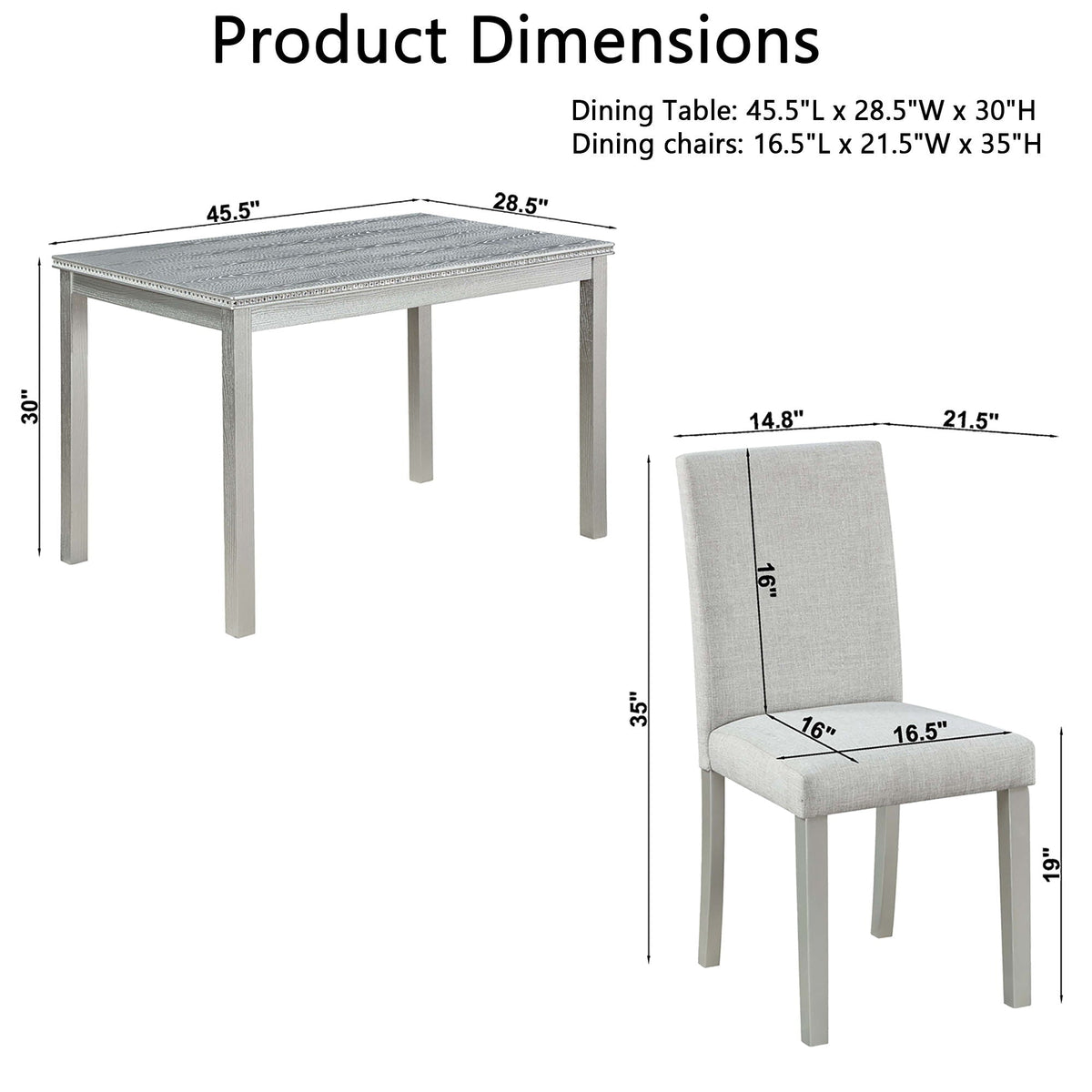 Dining Table Set with Crystal Decoration and Upholstered Chairs - Gray or White