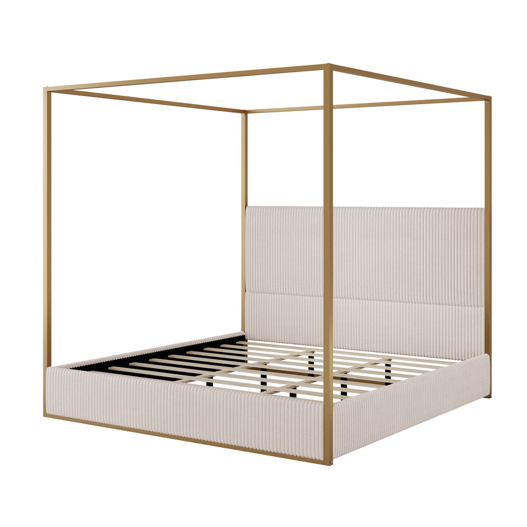 Luxury Canopy Bed with Upholstered Headboard - King, Beige