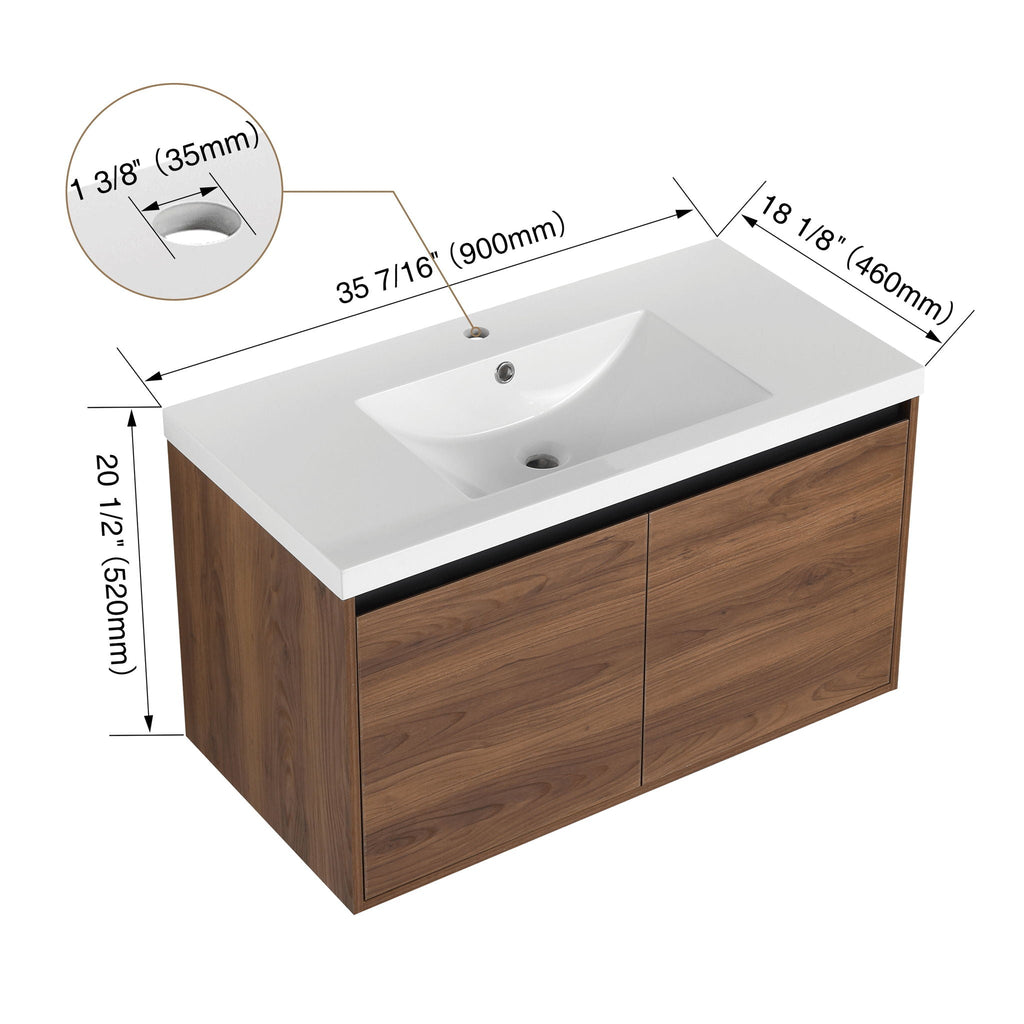 Bathroom Vanity Set with Resin Countertop Sink - Dark Brown