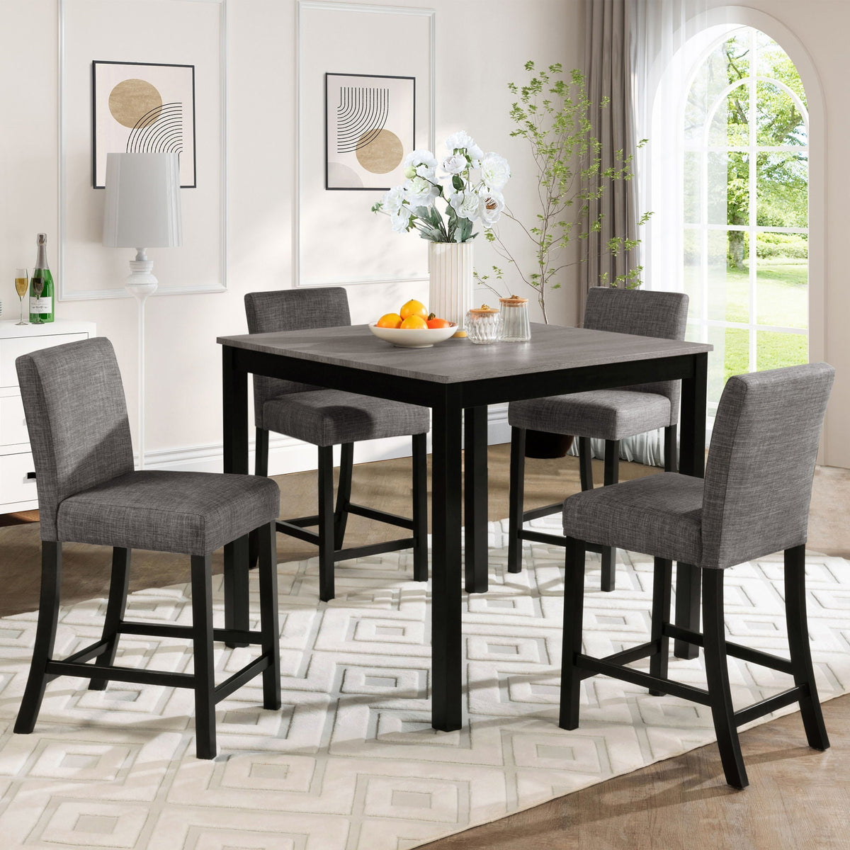 Counter Height 5 Piece Dining Table Set with Upholstered Chairs - Gray, White, Dark Gray