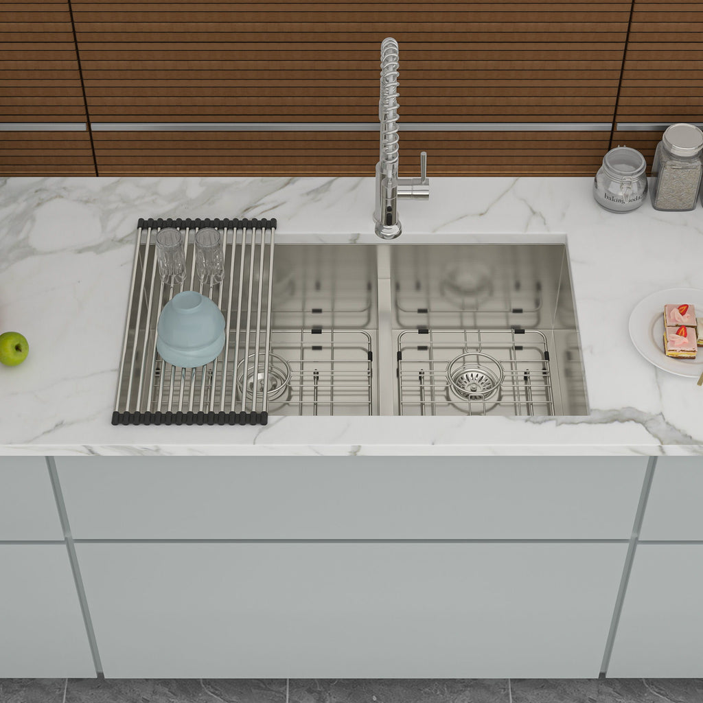 Modern Double Bowl Undermount Sink with 10" Deep Basins - Gray